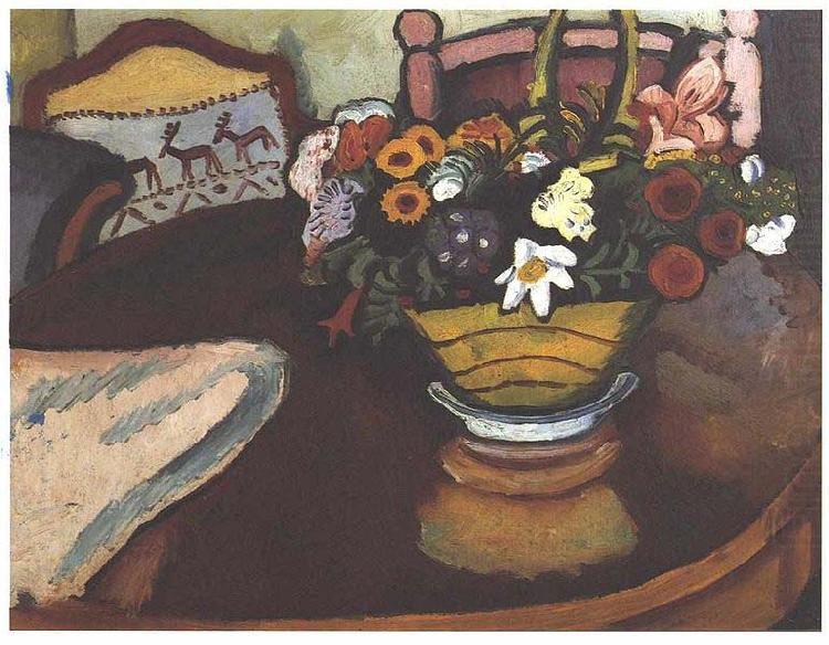 August Macke Stil live with pillow with deer-decor and a bouquet china oil painting image